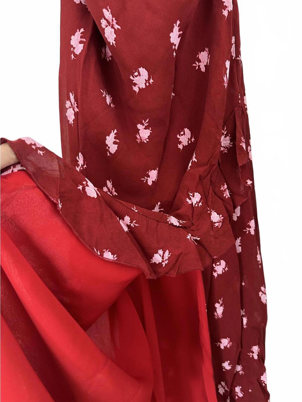 Topshop Sheer Drape Midi Dress Red Cowl Neck Maxi Dress Slit Burgundy NWT Size 2 - Picture 5 of 7